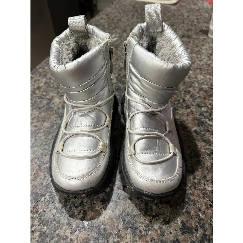 Dream Pairs Kids Metallic Silver Winter Snow Boots Faux‎ Fur Lined Size 12